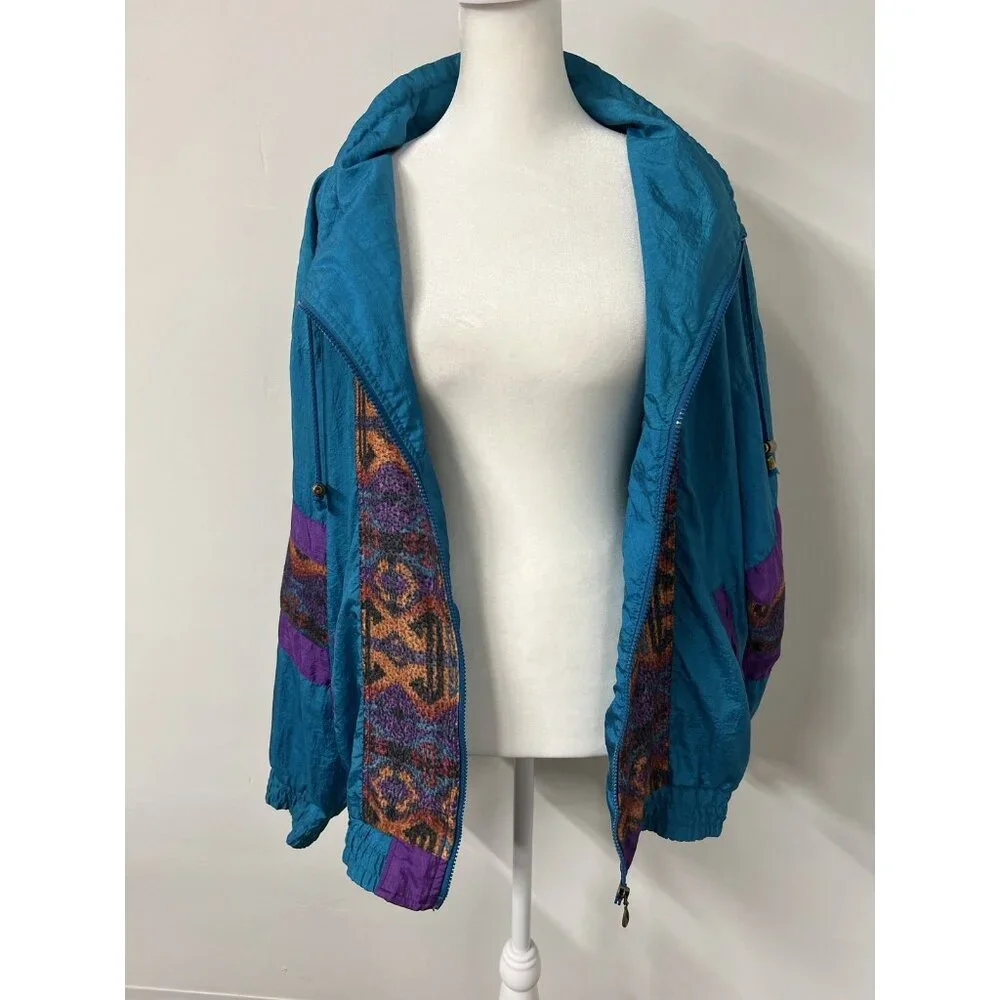 Vtg 80s 90s Women’s Med (lg) Purple Aztec Westport Jacket Colorful Windbreaker - Picture 9 of 13